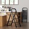 2 in 1 Black Metal Hand Truck and Step Ladder with Rubber Wheels and 3 Wide Pedals